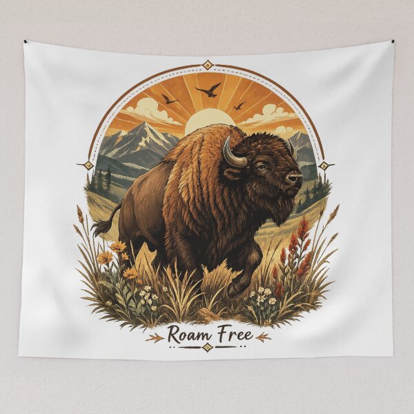 Item preview, Roam Free Majestic American Bison Vintage Western Wildlife Nature Art designed and sold by inkoutninja.
