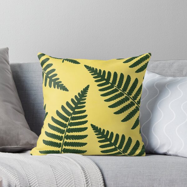Item preview, Botanical Fern Pattern Throw Pillow  Vintage Green Yellow Nature Leaf Art Decor designed and sold by FestivityFinds.