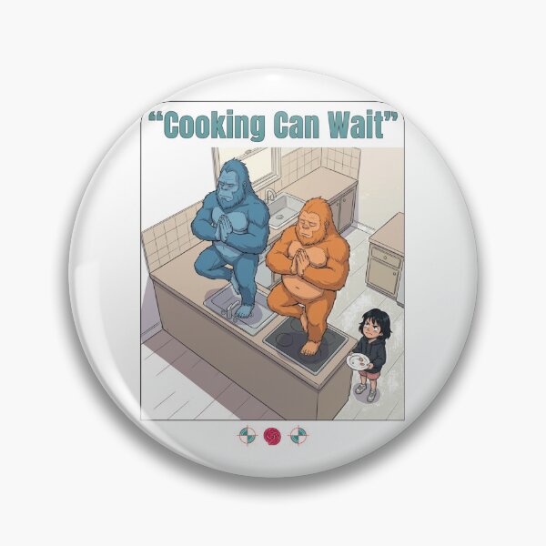 Item preview, Cooking Can Wait - Funny Bigfoot Kitchen Yoga Cartoon designed and sold by Whimsy Trail Co.