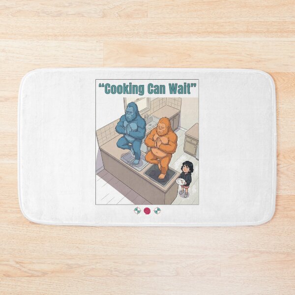 Item preview, Cooking Can Wait - Funny Bigfoot Kitchen Yoga Cartoon designed and sold by Whimsy Trail Co.