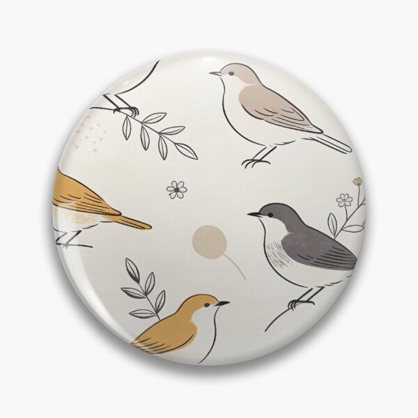 Aperçu de l'œuvre Coussins décoratifs à motif d'oiseaux chanteurs vintage | Art populaire botanique gris moutarde créée et vendue par FestivityFinds.