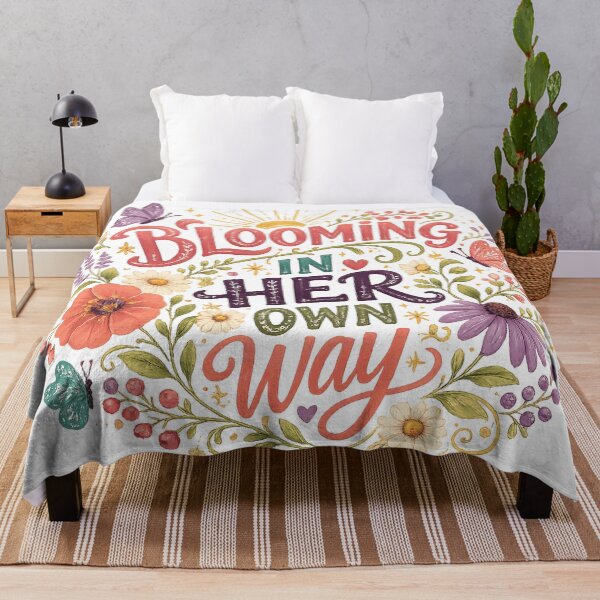 Item preview, Blooming in Her Own Way Inspirational Floral Quote Butterfly Art designed and sold by inkoutninja.