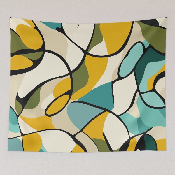Item preview, Mid Century Modern Abstract Pattern - Retro Mustard & Teal Organic Shapes    designed and sold by UniqueDesign751.
