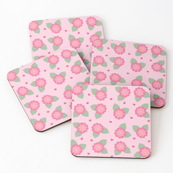 Item preview, Pink Retro Floral Pattern with Green Leaves and Hearts designed and sold by katerin17.