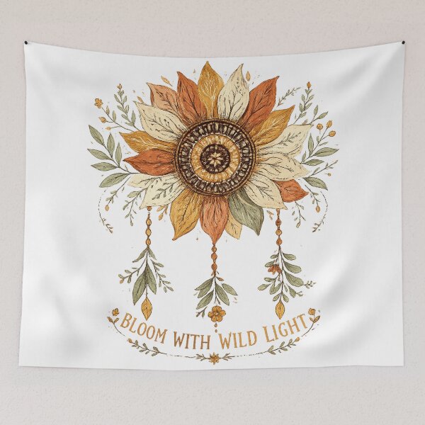 Item preview, Bloom With Wild Light Boho Sunflower Mandala Autumn Floral Art designed and sold by inkoutninja.