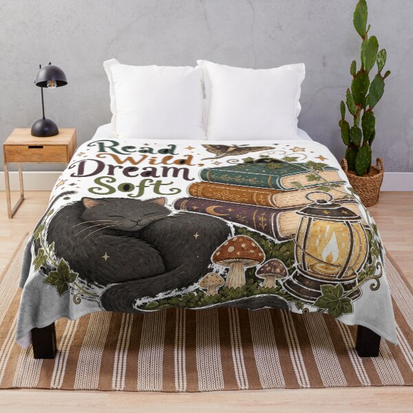 Item preview, Read Wild Dream Soft Cozy Black Cat Book Lover Cottagecore Art designed and sold by inkoutninja.