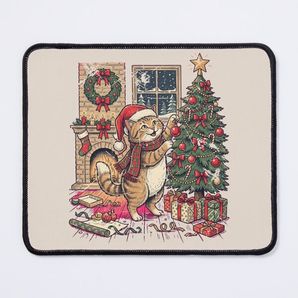 Item preview, Cat Decorating The Christmas Tree designed and sold by dudelinart.
