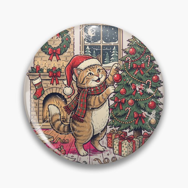 Item preview, Cat Decorating The Christmas Tree designed and sold by dudelinart.