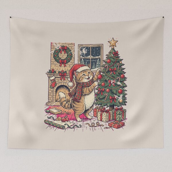 Item preview, Cat Decorating The Christmas Tree designed and sold by dudelinart.