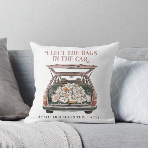 Item preview, I Left the Bags in the Car An Eco-Tragedy in Three Acts – Funny Reusable Tote Art designed and sold by Luminari Creations.