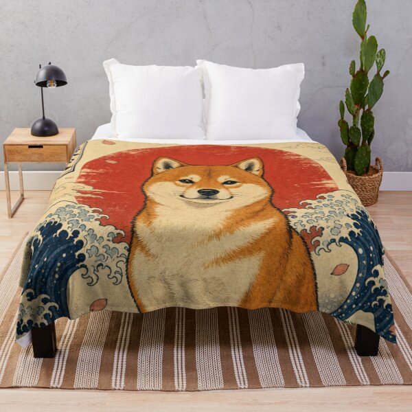 Item preview, Japanese Ukiyo-e Shiba Inu - Great Wave & Cherry Blossoms Art designed and sold by vekotpu.