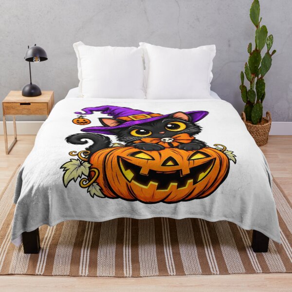 Item preview, Cute Witch Cat On Pumpkin Halloween Art designed and sold by OlyvieArt.
