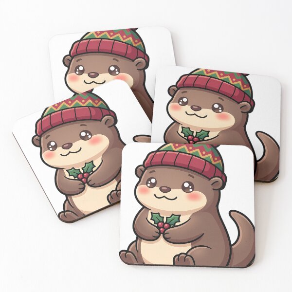 Item preview, Cute Christmas Otter in a Knitted Bobble Hat designed and sold by pumsquare.