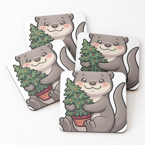 Item preview, Cute Christmas Otter Holding a Potted Pine Tree designed and sold by pumsquare.