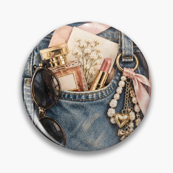 Artikelvorschau, Denim-Taschen-Modecollage mit Beauty-Accessoires entworfen und verkauft von artCreativeColony.