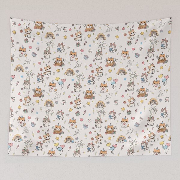 Item preview, Cute Party Cat Seamless Pattern designed and sold by prapapon.