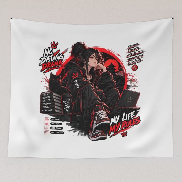 Item preview, No Dating Drama Single But Not Lonely Anime Girl Rules Design designed and sold by PrimeRootsArt.