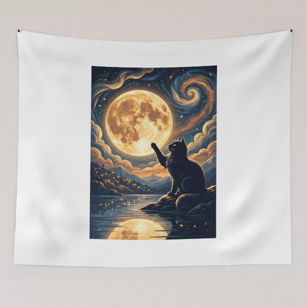 Item preview, Black Cat Gazing at Moonlit Night Sky designed and sold by OlyvieArt.