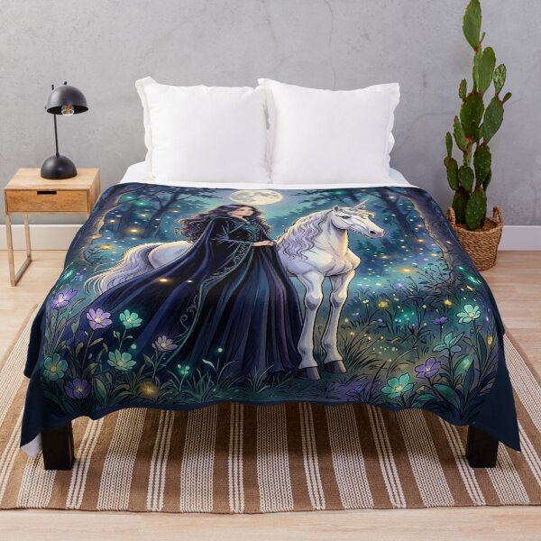 Item preview, Witch with Unicorn, Enchanted Moonlit Forest Fantasy Art designed and sold by Roberta Calabrese.