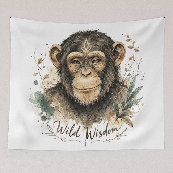 Item preview, Wild Wisdom Chimpanzee Portrait Boho Primate Wildlife Nature Art designed and sold by inkoutninja.
