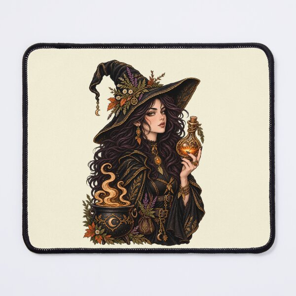 Item preview, Glamorous Witch with Glowing Potion Bottle, Herbs and Crescent Moon Charms | Mystical Dark Witchy Art designed and sold by stillhereworks.