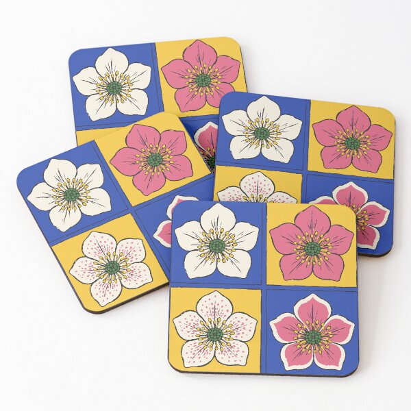 Item preview, Hellebore Varieties Four Tile Block Print Sampler designed and sold by sdcreations210.