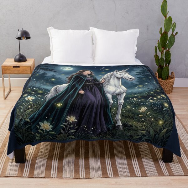 Item preview, Witch with Unicorn, Enchanted Moonlit Forest Fantasy Art designed and sold by Roberta Calabrese.