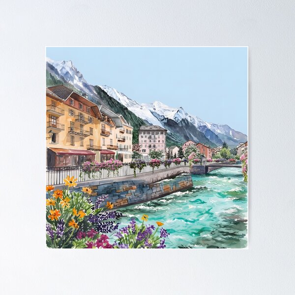 Item preview, Chamonix Watercolor Print – French Alps Vintage Landscape Art designed and sold by POSTERIOCREW.