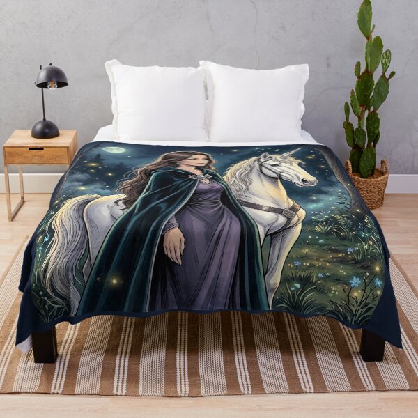 Item preview, Witch with Unicorn, Enchanted Moonlit Forest Fantasy Art designed and sold by Roberta Calabrese.