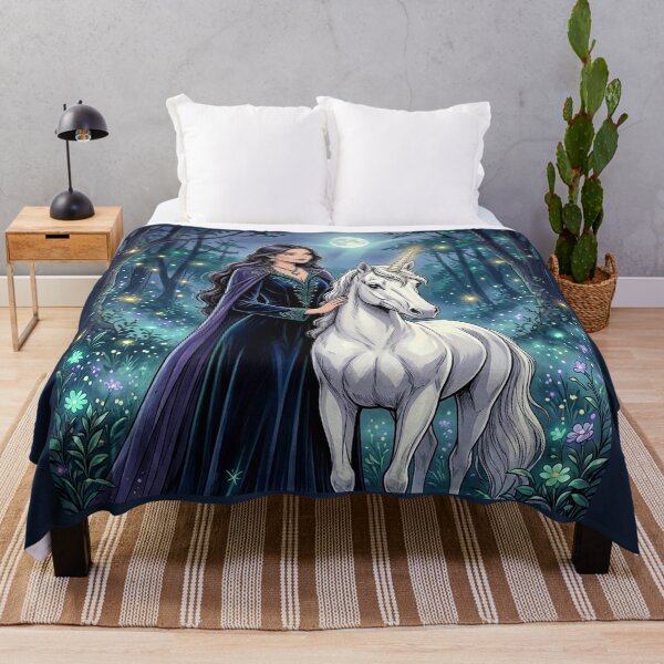 Item preview, Witch with Unicorn, Enchanted Moonlit Forest Fantasy Art designed and sold by Roberta Calabrese.