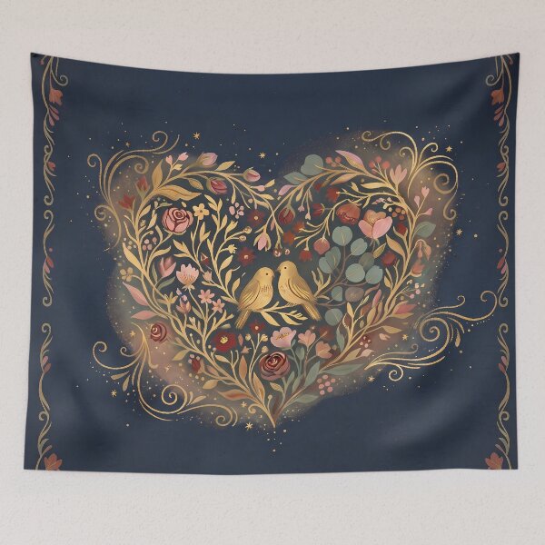 Item preview, Romantic Golden Floral Heart with Love Birds  designed and sold by TeeBee1234.