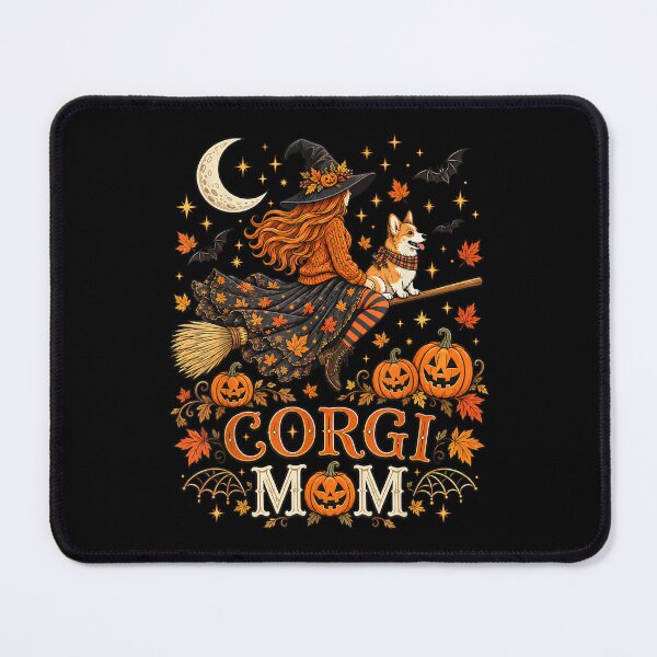 Item preview, Halloween Fall Corgi Mom Witch and Dog Riding Broomstick designed and sold by Gargamal.