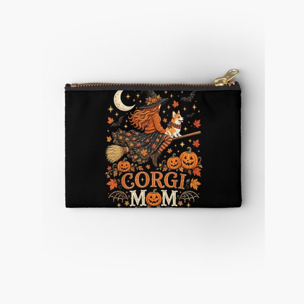 Item preview, Halloween Fall Corgi Mom Witch and Dog Riding Broomstick designed and sold by Gargamal.
