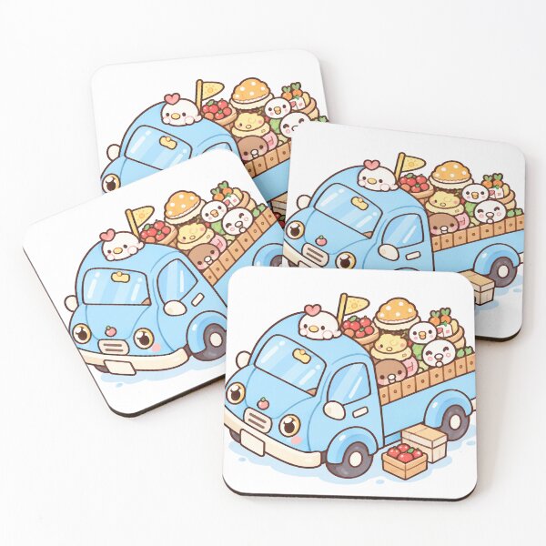 Item preview, Cute Kawaii Blue Food Truck with Adorable Bakery and Fruit Characters designed and sold by mumeaw.