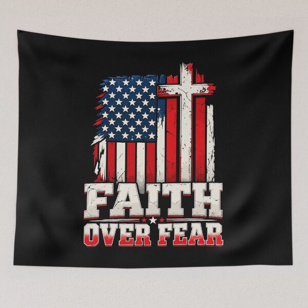 Item preview, Faith Over Fear Christian American Flag Cross Design designed and sold by stmpdwrld.