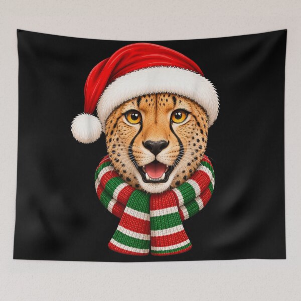 Item preview, Christmas Cheetah in Santa Hat and Striped Scarf designed and sold by HarinDonreka.