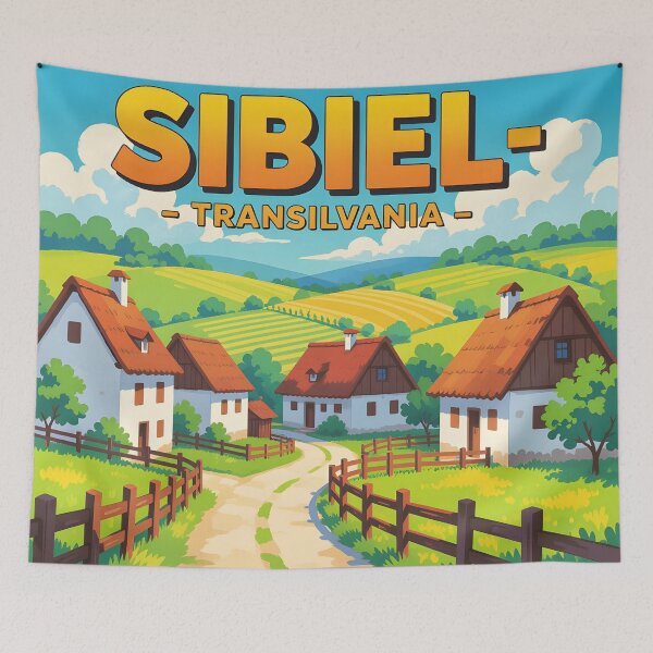 Item preview, Sibiel Romania – Vintage Village Travel Poster designed and sold by LSVart.