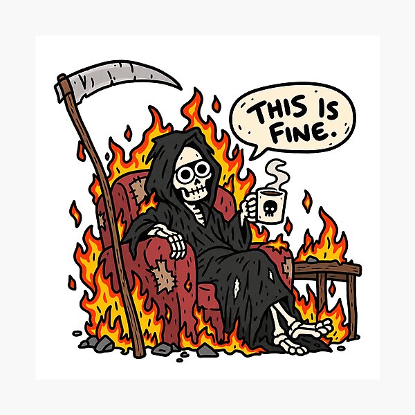 Item preview, This Is Fine Grim Reaper Dark Humor designed and sold by MonkiFlipp.