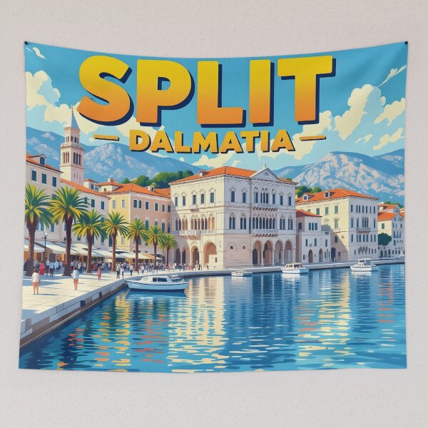Item preview, Split Croatia – Vintage Palace Waterfront Travel Poster designed and sold by LSVart.