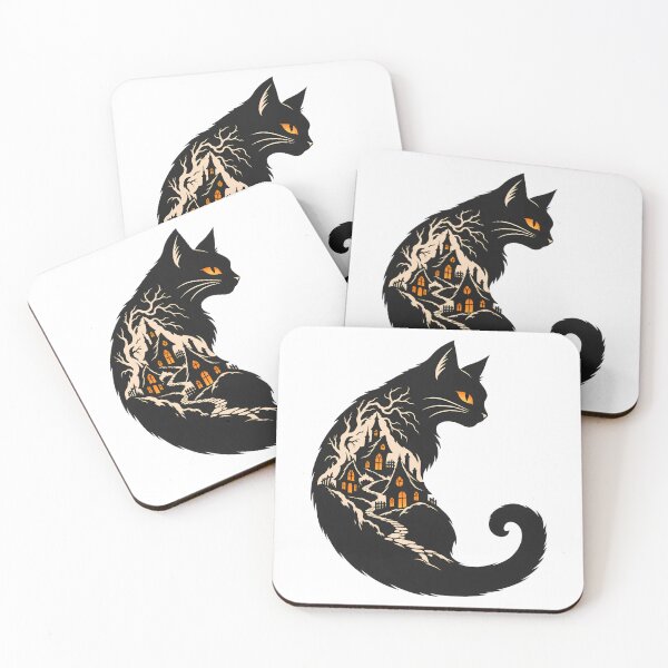 Item preview, Gothic Black Cat Haunted Village Silhouette designed and sold by UvooArt.