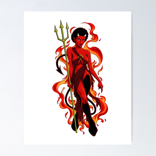 Item preview, Red Devil Woman with Trident Fantasy Illustration designed and sold by playatech.