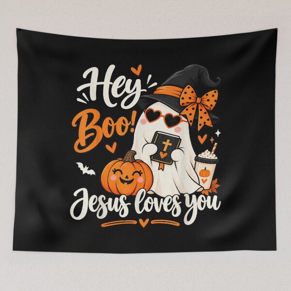 Item preview, Hey Boo Jesus Loves You Halloween Christian Spooky Season designed and sold by HenikaPonko.