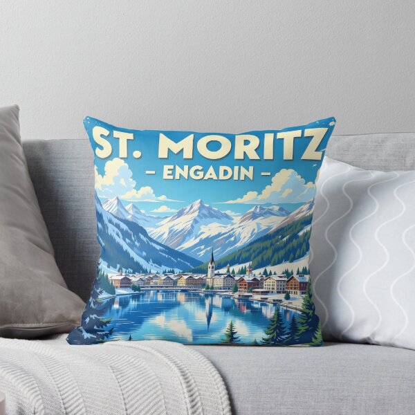Item preview, St Moritz Switzerland – Vintage Alpine Lake Travel Poster designed and sold by LSVart.