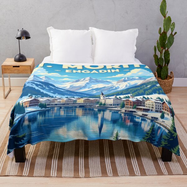 Item preview, St Moritz Switzerland – Vintage Alpine Lake Travel Poster designed and sold by LSVart.