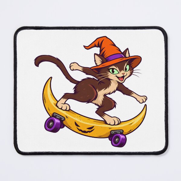 Item preview, Cute Witch Cat Skateboarding Crescent Moon designed and sold by UvooArt.