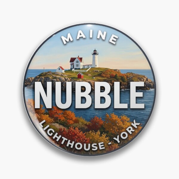 Item preview, Nubble Lighthouse Maine Autumn Shore Round Badge Sticker designed and sold by DetourDgn.