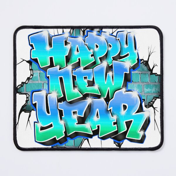 Item preview, HAPPY NEW YEAR Graffiti Broken Wall Street Art (cyan blue) designed and sold by BlachGallery.