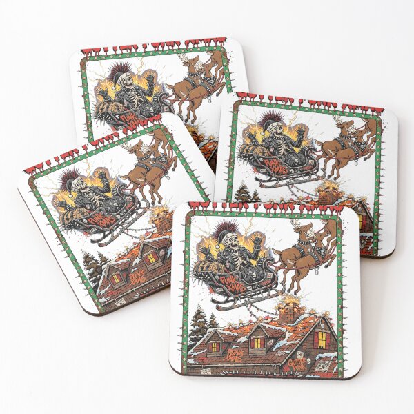 Item preview, Gutter Punk Xmas Burn It Down Funny Punk Santa Skeleton Sleigh designed and sold by inkfluenceart.