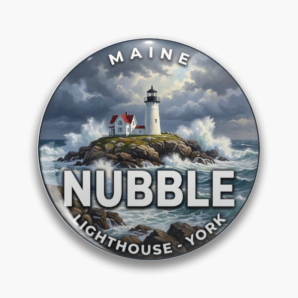 Item preview, Nubble Lighthouse Maine Storm Waves Round Badge Sticker designed and sold by DetourDgn.