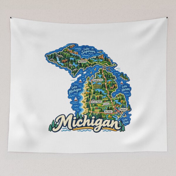 Item preview, Hand Drawn Michigan Travel Souvenir Landmark Gift designed and sold by MichaeIRellov.